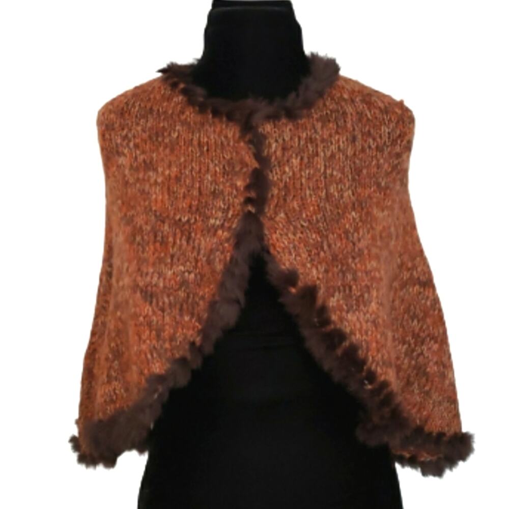 Fur Poncho‎ 100% Dyed Rabbit Fur Lined Knit Outerwear Cardigan